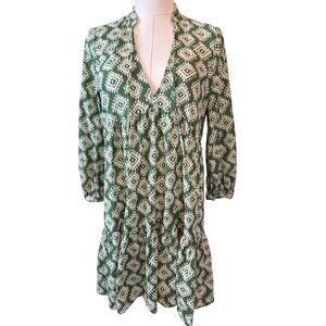 2/$30 ZARA XS Green & White Geometric Mini Print Cotton Dress